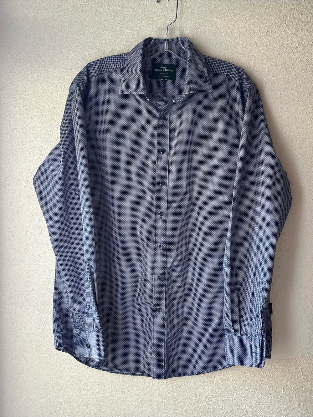 Rodd and Gunn Men Large L Sports Fit Button Up Shirt Blue Geo Italian Fabric